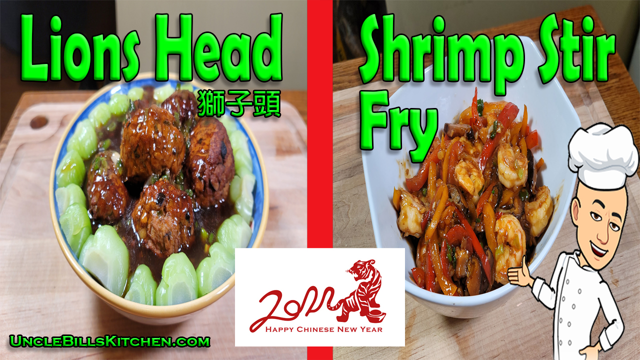 Lions Head and Shrimp Stir Fry Chinese New Years Meal Cover