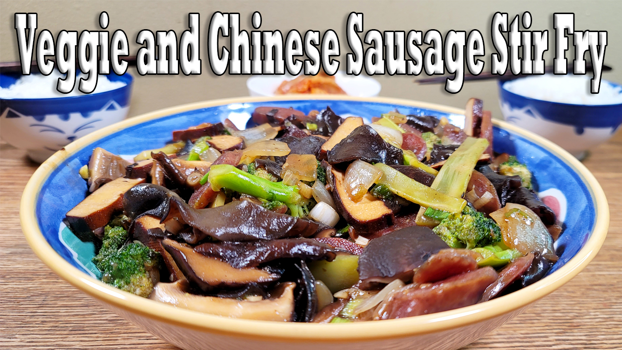 Mushroom Broccoli Tofu and Chinese Sausage Stir Fry cover